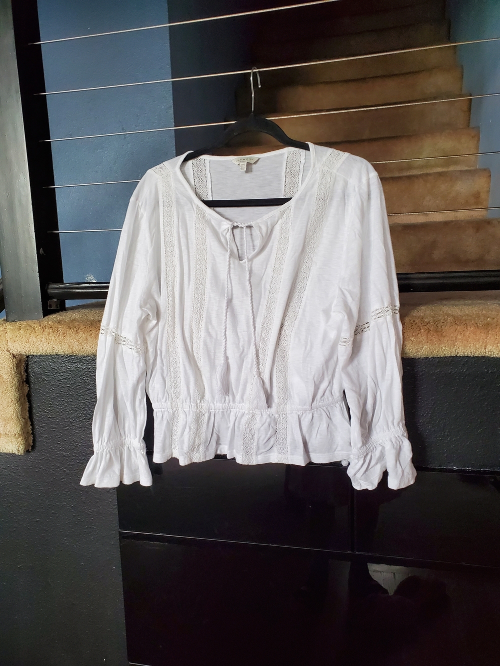 Lucky Brand White Lace-Trim Peasant Blouse
